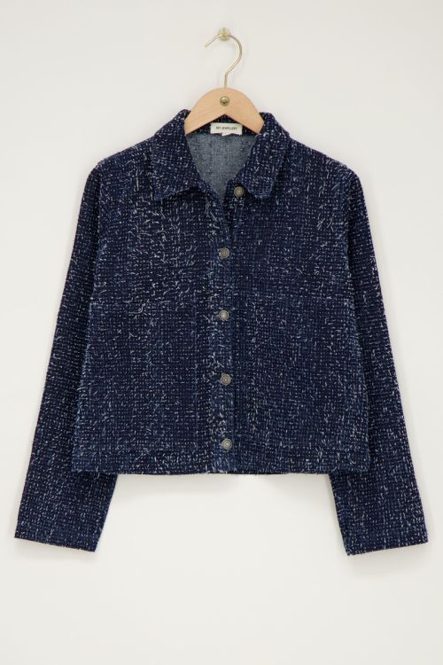 Donkerblauw bouclé denim jasje
