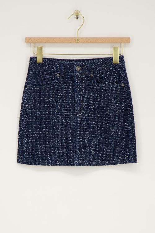 Donkerblauwe bouclé denim rok