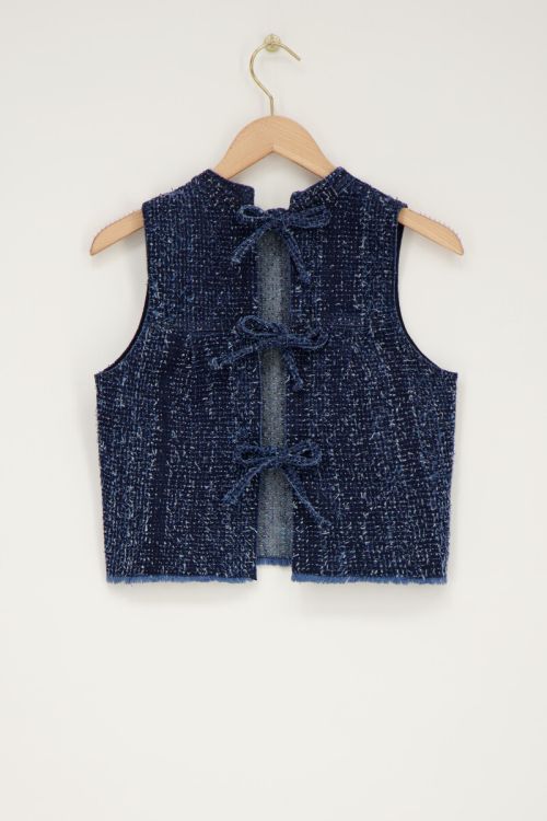 Dark blue denim top with jacquard & bows | My Jewellery