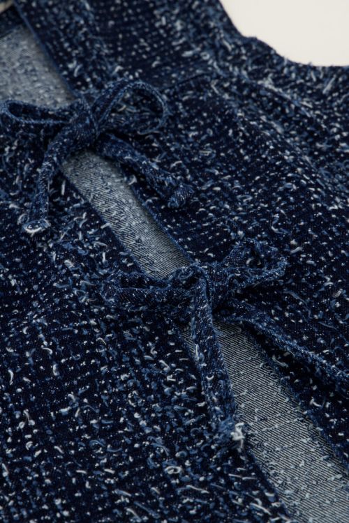 Dark blue denim top with jacquard & bows | My Jewellery