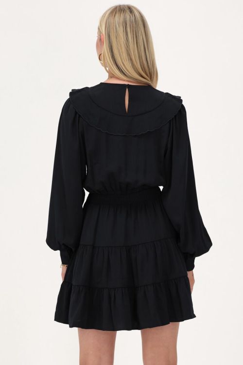Dark blue dress with embroidery and ruffles | My Jewellery