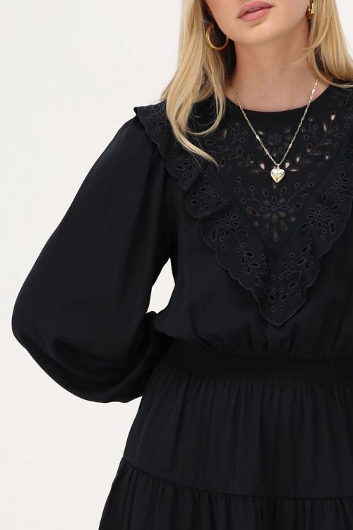Dark blue dress with embroidery and ruffles | My Jewellery