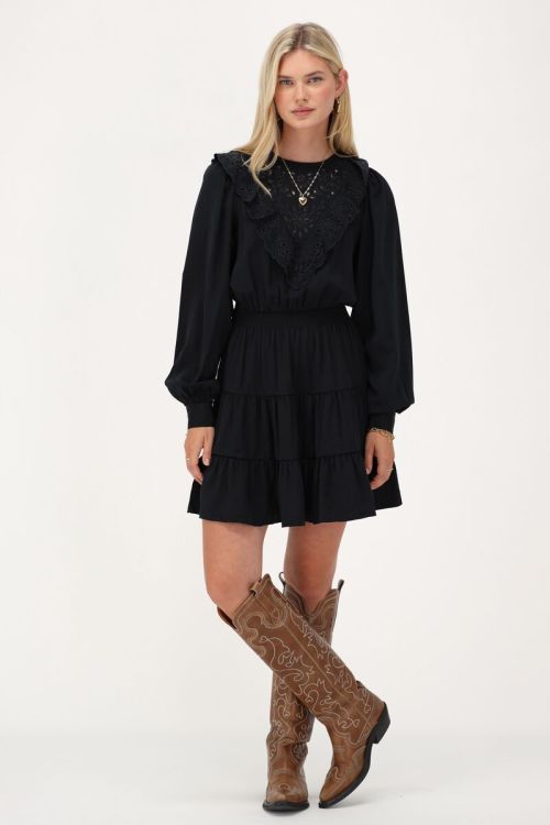 Dark blue dress with embroidery and ruffles | My Jewellery