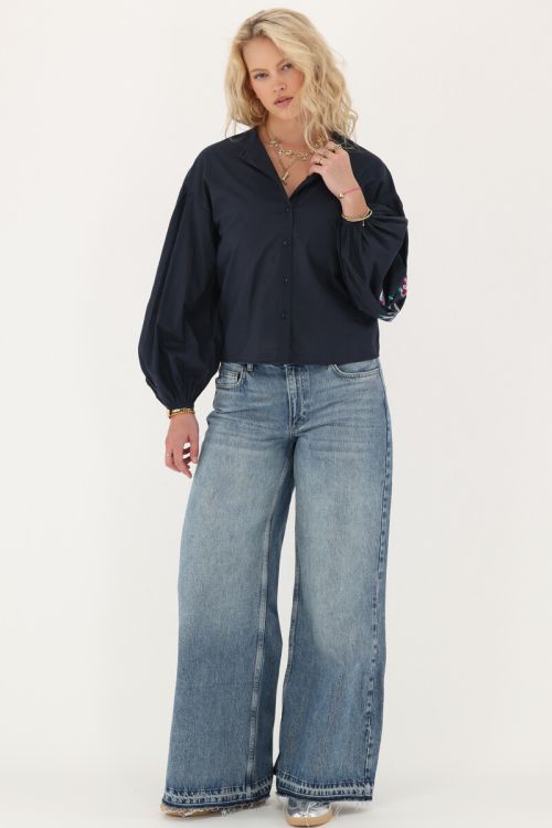 Dark blue embroidery blouse with flowers | My Jewellery