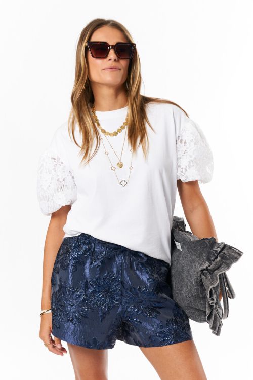 Donkerblauwe jacquard short