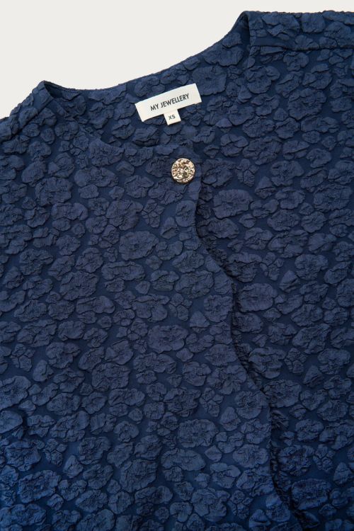 Dark blue jacquard top with button closure | My Jewellery
