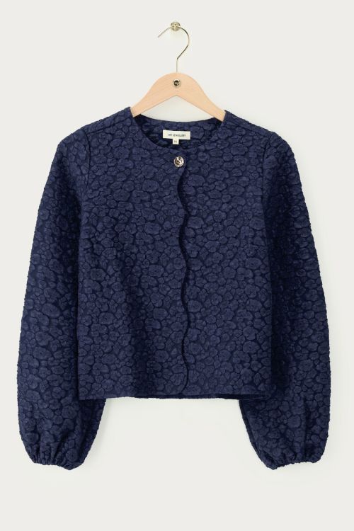 Dark blue jacquard top with button closure | My Jewellery
