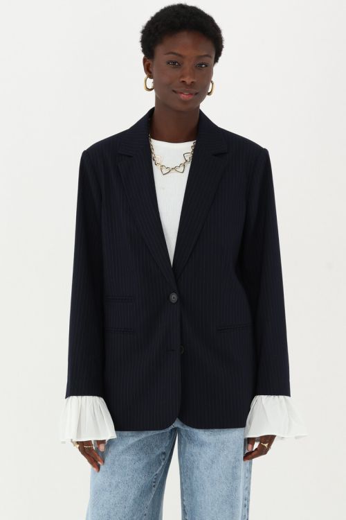 Dark blue pinstripe blazer with cuff | My Jewellery