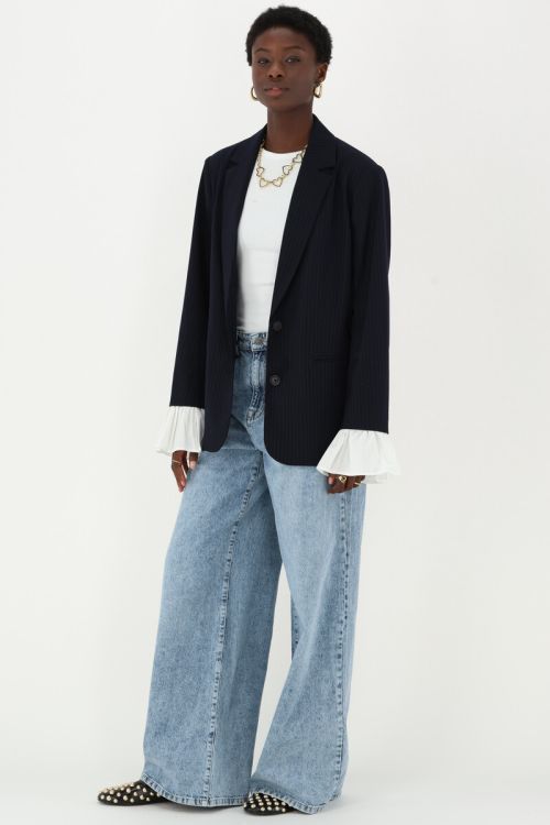 Dark blue pinstripe blazer with cuff | My Jewellery