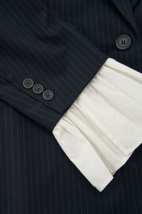 Dark blue pinstripe blazer with cuff | My Jewellery