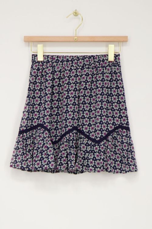 Dark blue skirt with flower print and ruffles | My Jewellery