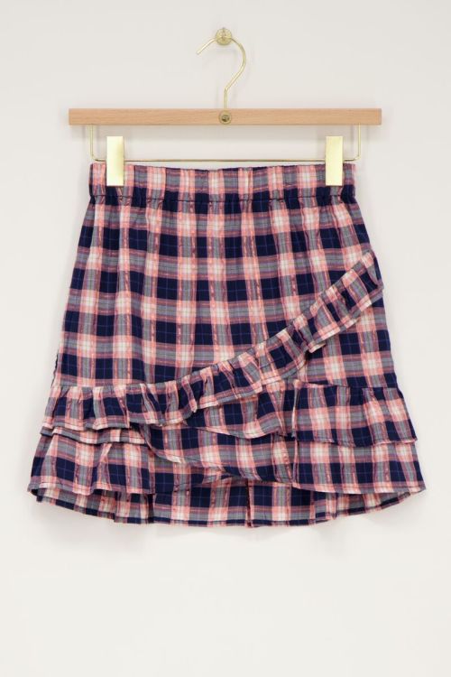 Jupe bleu foncé à carreaux roses et lurex