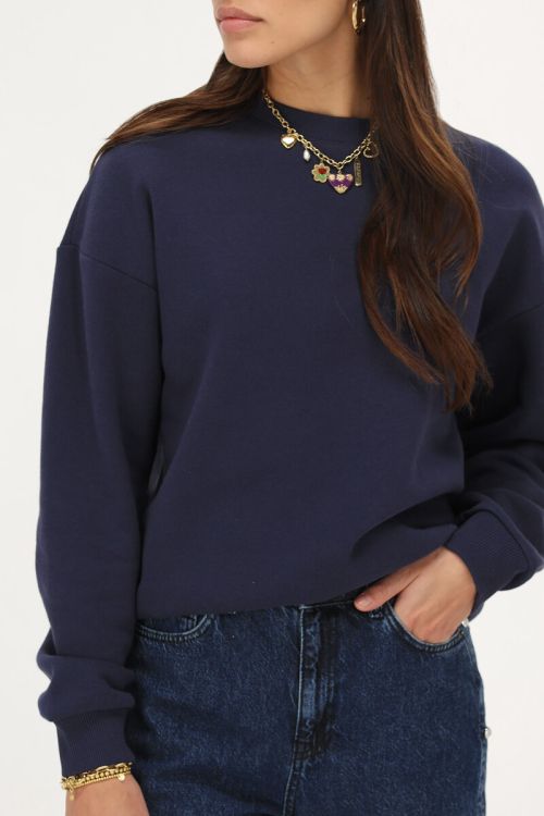 Dunkelblauer Pullover "Fleur sauvage"