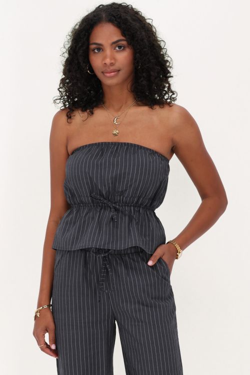 dark blue top with stripes & bow | My Jewellery