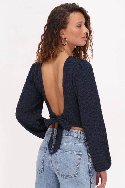 Dark blue textured top & bow | My Jewellery