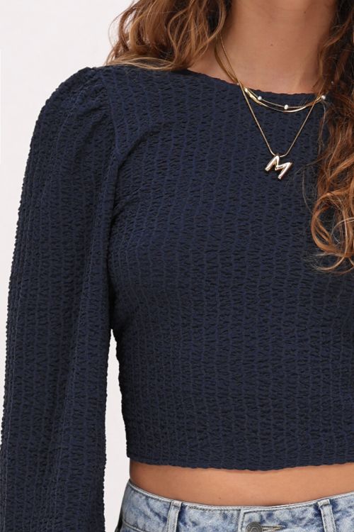 Dark blue textured top & bow | My Jewellery