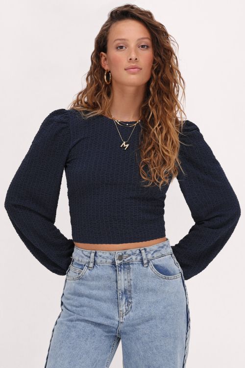 Dark blue textured top & bow | My Jewellery