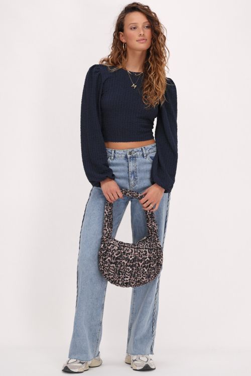 Dark blue textured top & bow | My Jewellery