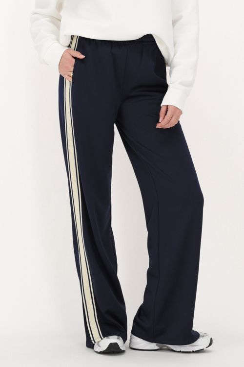 Dark blue wide-leg trousers with tape | My Jewellery