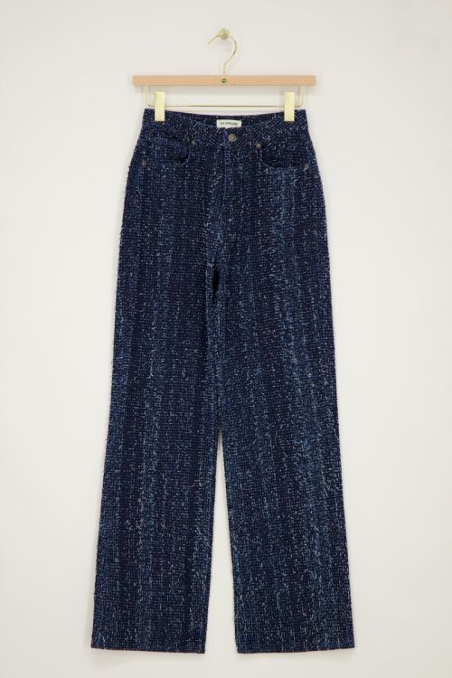 Dunkelblaue Jeans mit weitem Bein und Jacquard