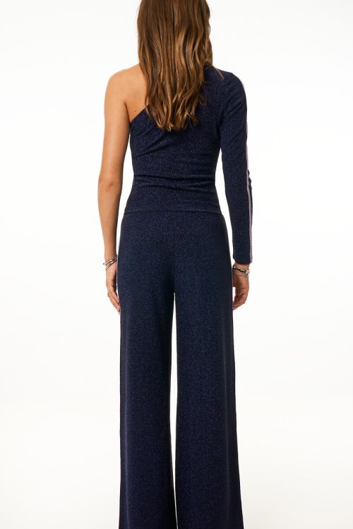 Dark blue wide leg lurex trousers with stripes | My Jewellery