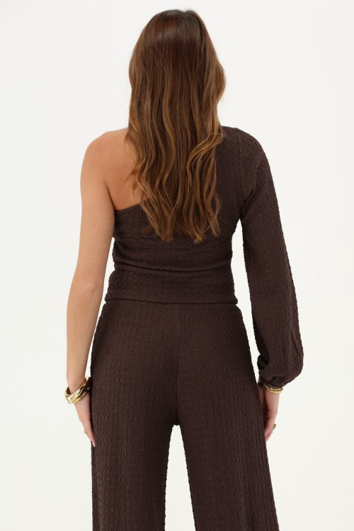 Dark brown one-shoulder crêpe top | My Jewellery