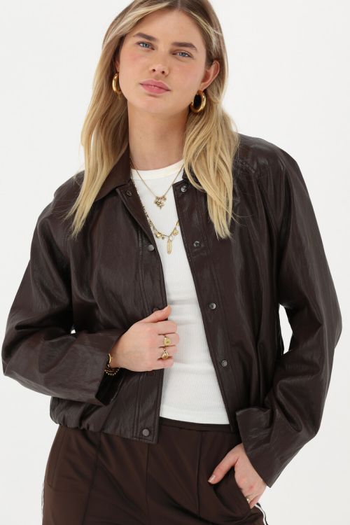 Dark brown PU bomber jacket | My Jewellery