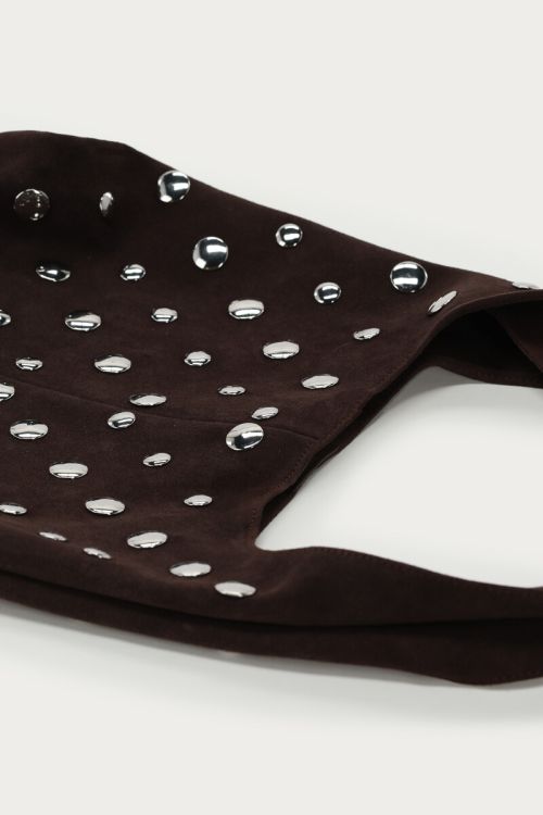 Dark brown shoulder bag with large studs | My Jewellery