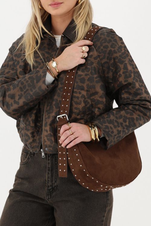 Dark brown crossbody bag in suede look with studs | My Jewellery