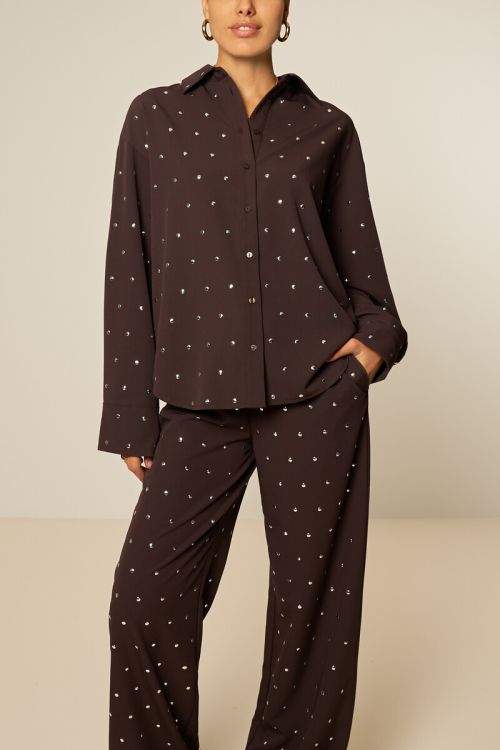 Dark brown pants with silver studs | My Jewellery