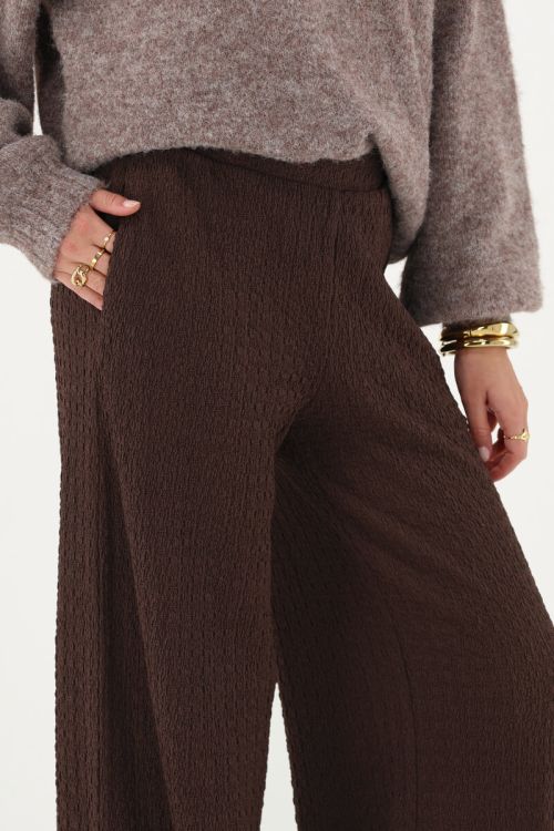 Donkerbruine wide leg crêpe broek