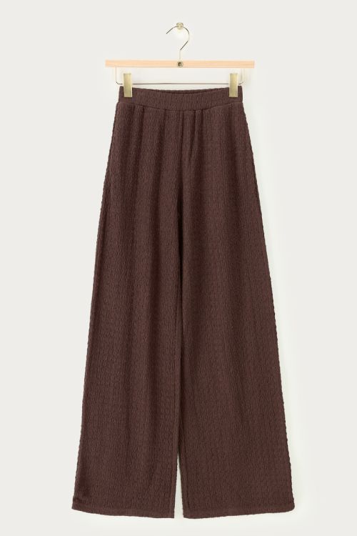 Donkerbruine wide leg crêpe broek