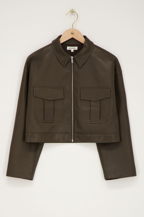 Dark green leather jacket with pockets