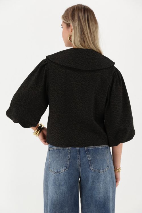 Dark green leopard print top with collar | My Jewellery