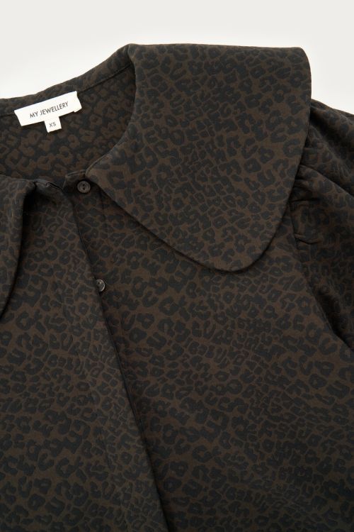 Dark green leopard print top with collar | My Jewellery