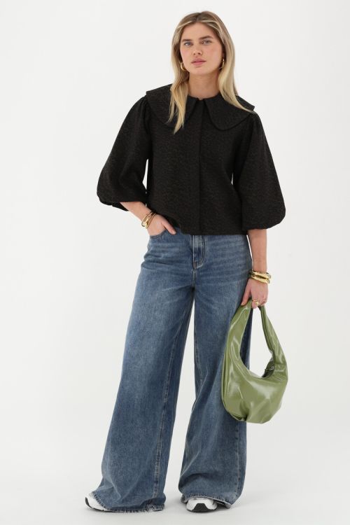 Dark green leopard print top with collar | My Jewellery