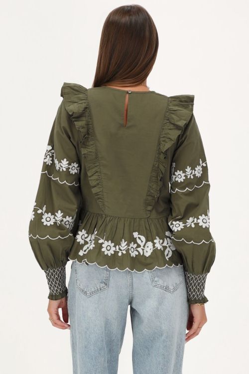 Dark green top with white embroidery | My Jewellery