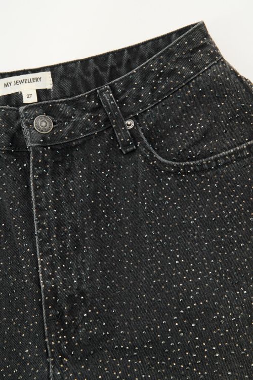 Dark grey wide leg jeans with rhinestones | My Jewellery