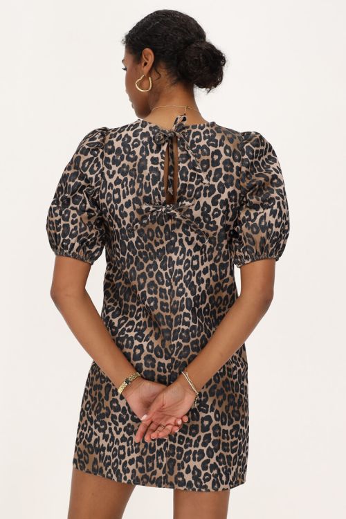 Dark leopard print dress with bows and puff sleeves | My Jewellery