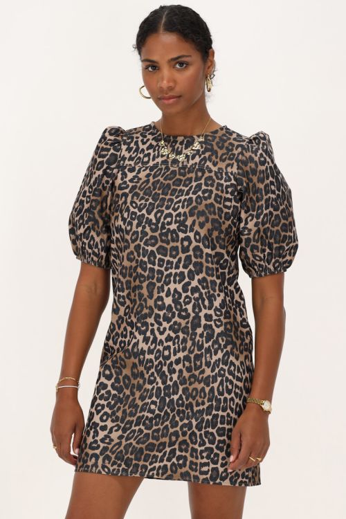 Dark leopard print dress with bows and puff sleeves | My Jewellery