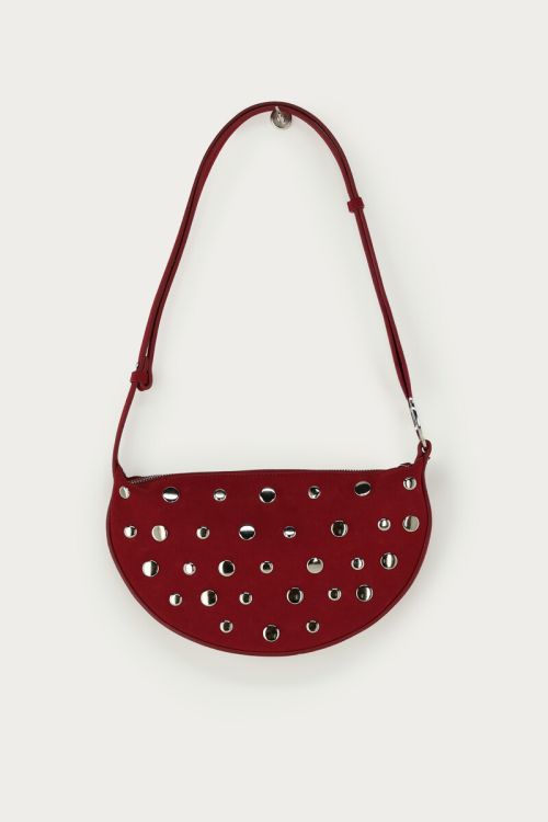 Dark red crossbody bag with studs | My Jewellery