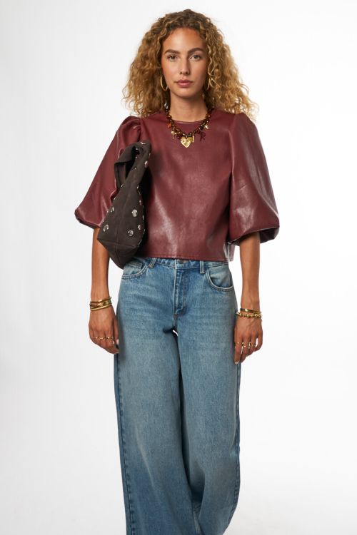 Dark red PU top with short sleeves | My Jewellery