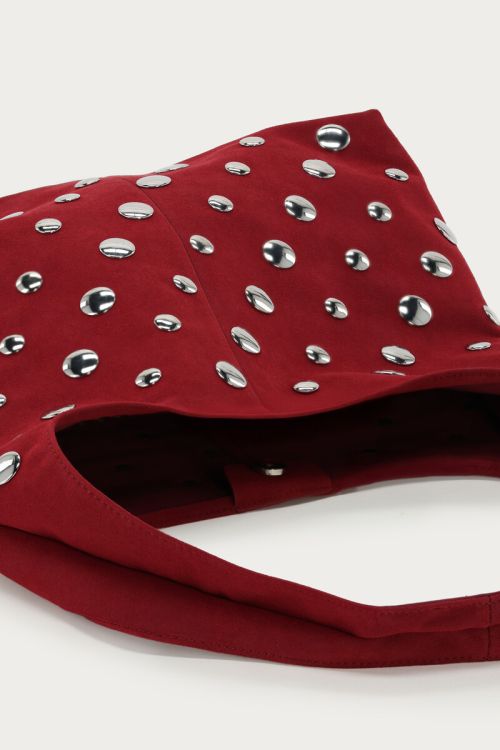Dark red shoulder bag with large studs | My Jewellery