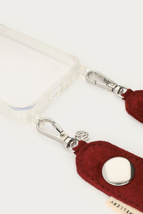 Burgundy telefoonkoord in suede look met studs
