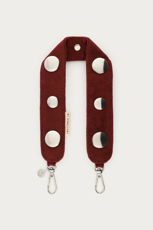 Burgundy telefoonkoord in suede look met studs