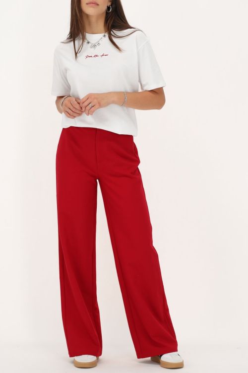 Dark red trousers with blind buttons | My Jewellery