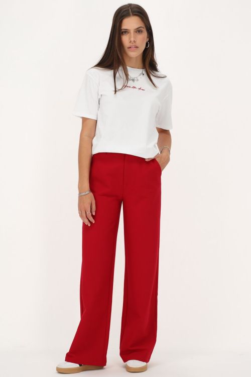 Dark red trousers with blind buttons | My Jewellery