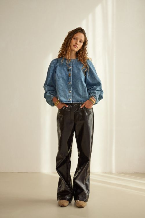 Blue denim top with balloon sleeves | My Jewellery
