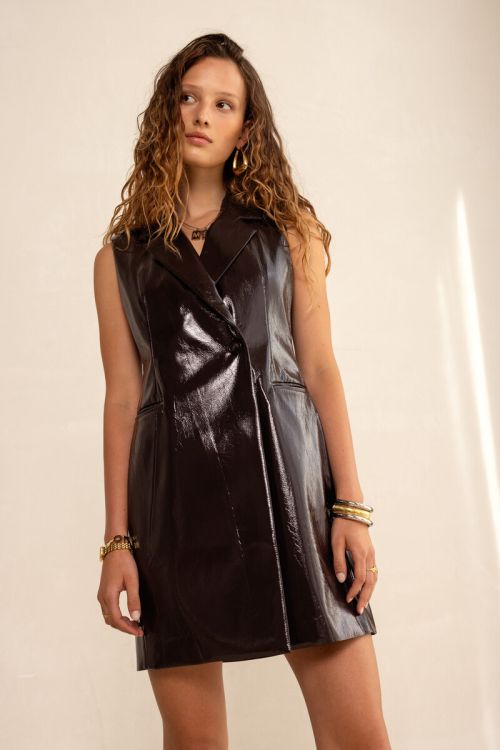 Brown patent blazer dress | My Jewellery