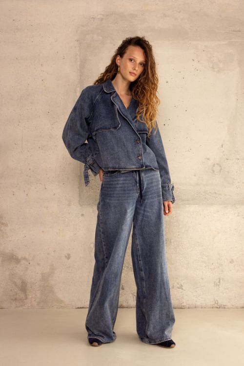 Blue wide leg jeans with drawstring | My Jewellery